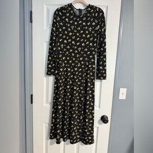 Banana Republic Black Floral Long Sleeve Dress